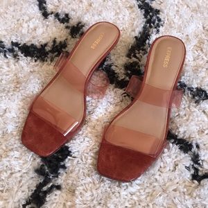 Vinyl strap square toe heels